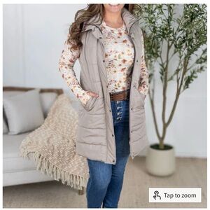 Michelle Mae Taupe Quilted Long Puffer Vest